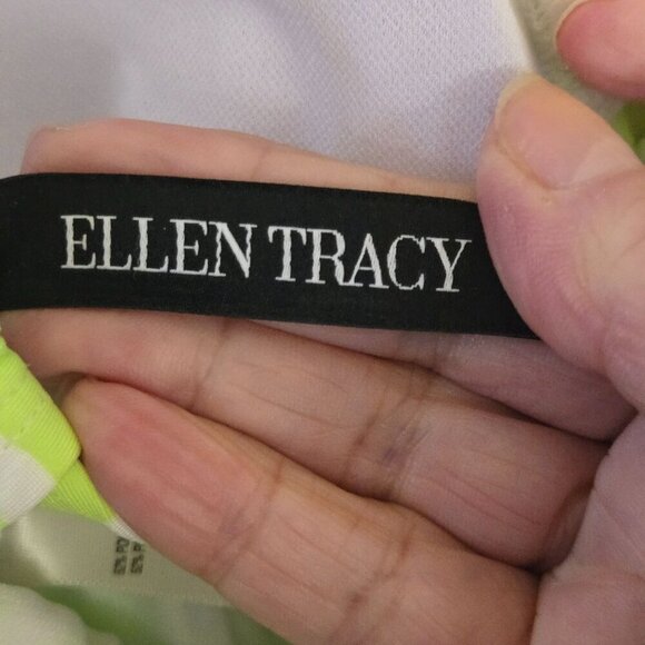 Ellen Tracy NWOT Neon Green Striped Ruched Ruffled Tie Back Swimsuit Size 6 - Picture 4 of 5